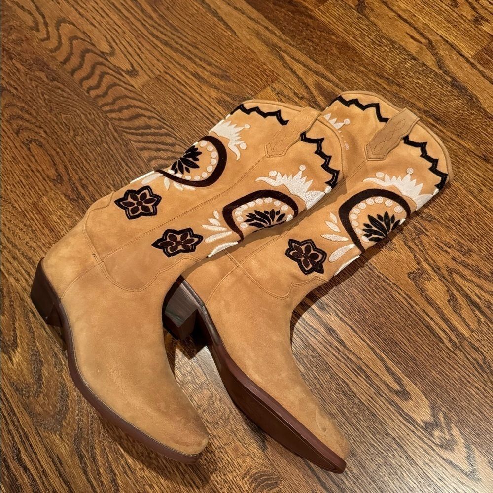 Free People Roundhouse Stitch Suede Embroidered Western Cowboy Boots US 9 / 39 - Picture 2 of 7